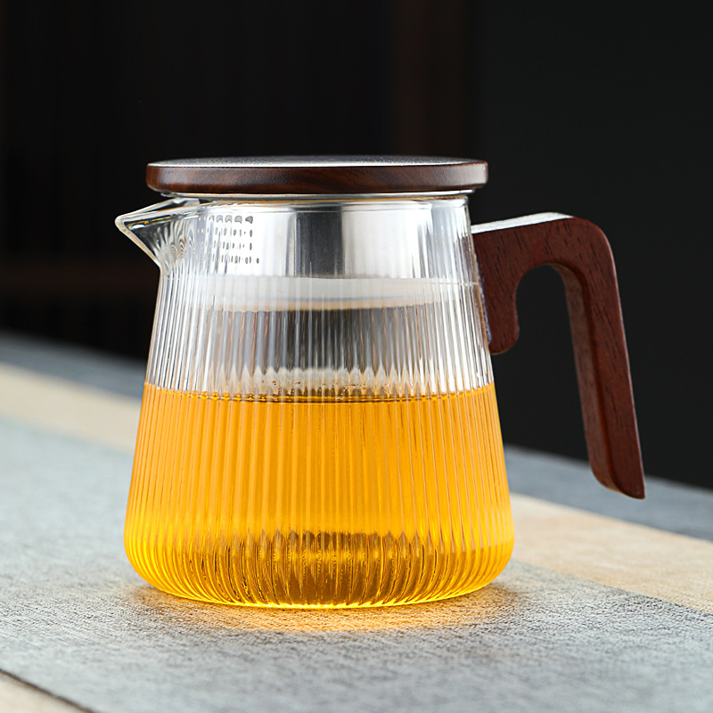 Ceainic din sticlă borosilicată rezistentă la căldură, mânere din lemn de nuc, stil chinezesc modern, set de ceai pentru birou, ceai verde și ceai de flori