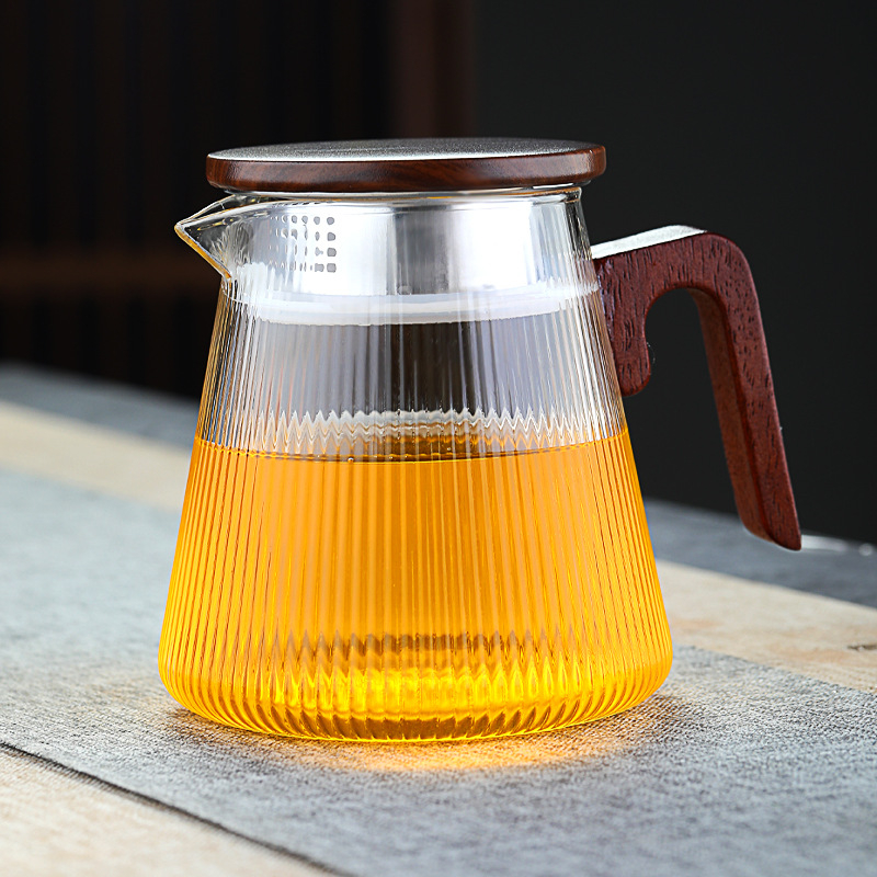 Ceainic din sticlă borosilicată rezistentă la căldură, mânere din lemn de nuc, stil chinezesc modern, set de ceai pentru birou, ceai verde și ceai de flori