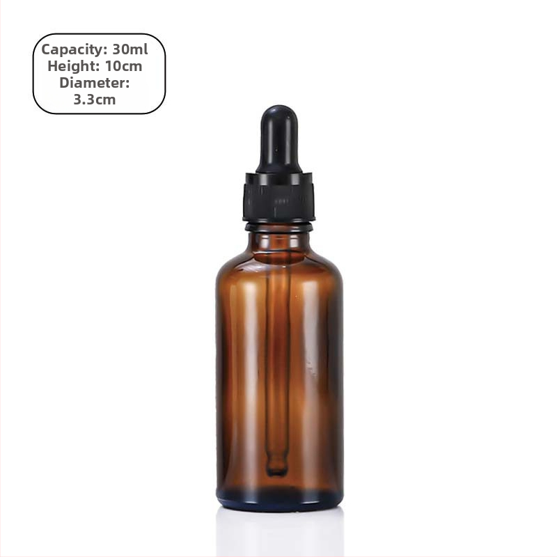 Set ambrové sklenené fľaše: 5 ml fľaše na éterické oleje, 10 ml kvapkacie fľaše, 30 ml fľaše na doplnenie parfumu, 50 ml prázdne fľaše na sérum