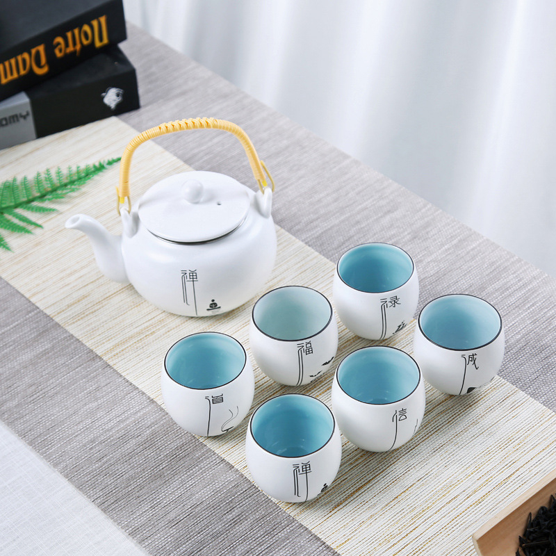 Set de ceai ceramic, cu o ceainică și șase cești, pentru casă și birou, design minimalist, logo personalizat