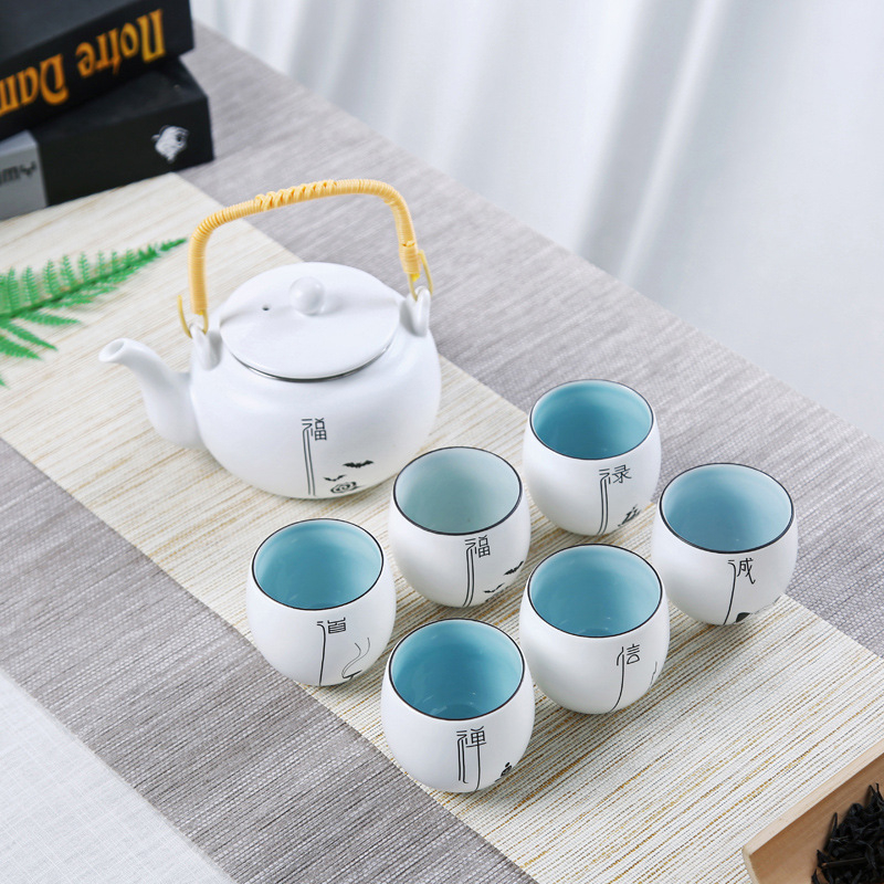 Set de ceai ceramic, cu o ceainică și șase cești, pentru casă și birou, design minimalist, logo personalizat