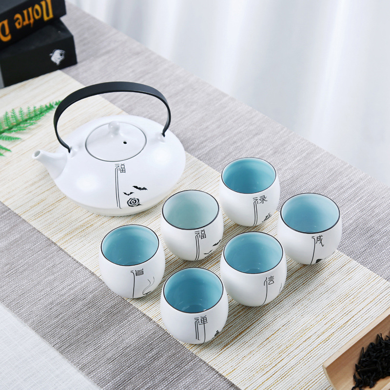 Set de ceai ceramic, cu o ceainică și șase cești, pentru casă și birou, design minimalist, logo personalizat