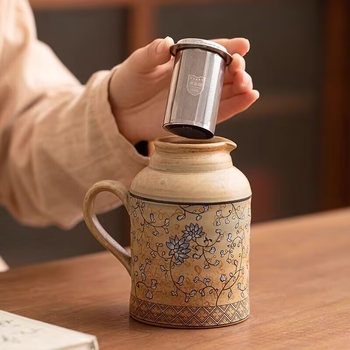 Ceainic ceramic retro, capacitate mare, pentru casă și birou – set ceainic și ceașcă de ceai