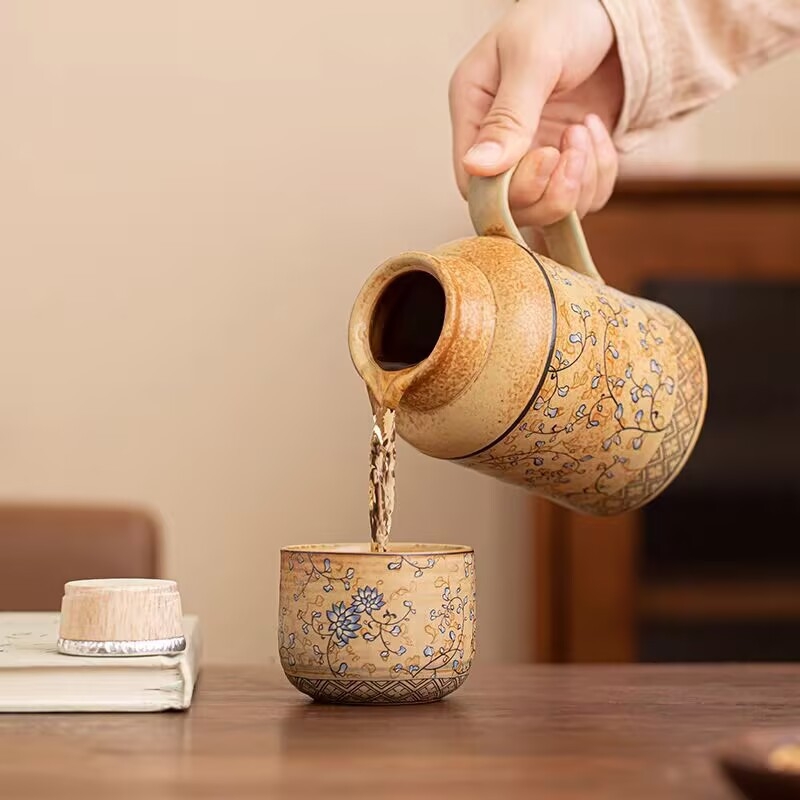 Ceainic ceramic retro, capacitate mare, pentru casă și birou – set ceainic și ceașcă de ceai