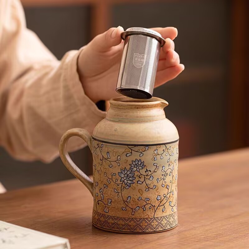 Ceainic ceramic retro, capacitate mare, pentru casă și birou – set ceainic și ceașcă de ceai