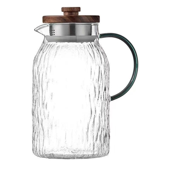 Sticlă de apă din sticlă cu textură ciocan, pentru sucuri, băuturi și ceai cu flori; design modern minimalist.