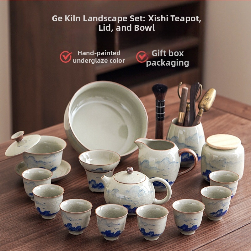 Set de ceai Kung Fu chinezesc pictat manual pentru uz casnic — ceainic ceramic de lux și cești, cutie cadou complet