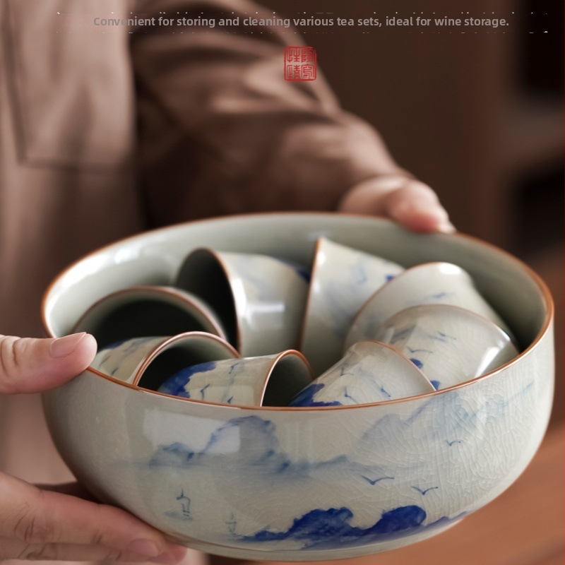 Set de ceai Kung Fu chinezesc pictat manual pentru uz casnic — ceainic ceramic de lux și cești, cutie cadou complet