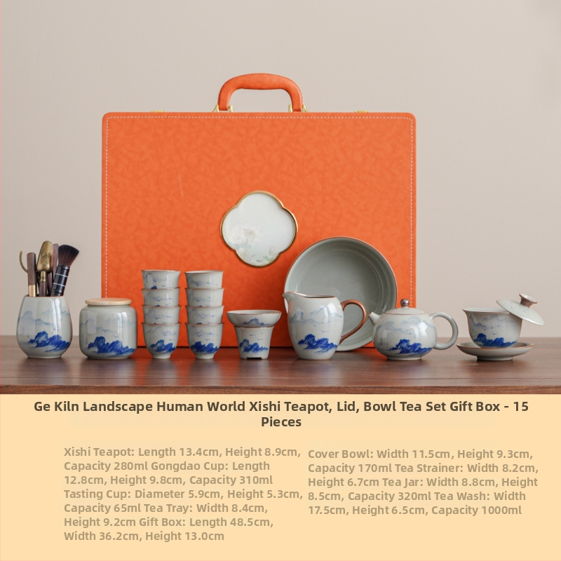 Set de ceai Kung Fu chinezesc pictat manual pentru uz casnic — ceainic ceramic de lux și cești, cutie cadou complet