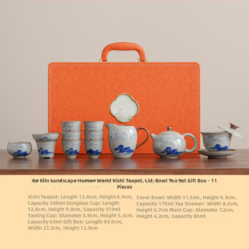 Set de ceai Kung Fu chinezesc pictat manual pentru uz casnic — ceainic ceramic de lux și cești, cutie cadou complet