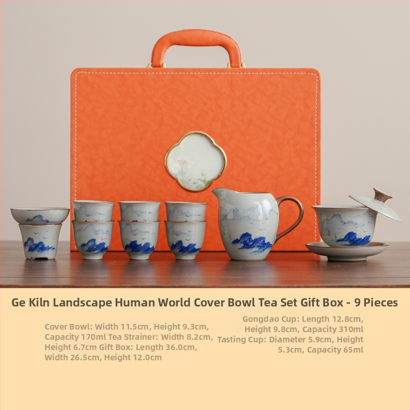 Set de ceai Kung Fu chinezesc pictat manual pentru uz casnic — ceainic ceramic de lux și cești, cutie cadou complet