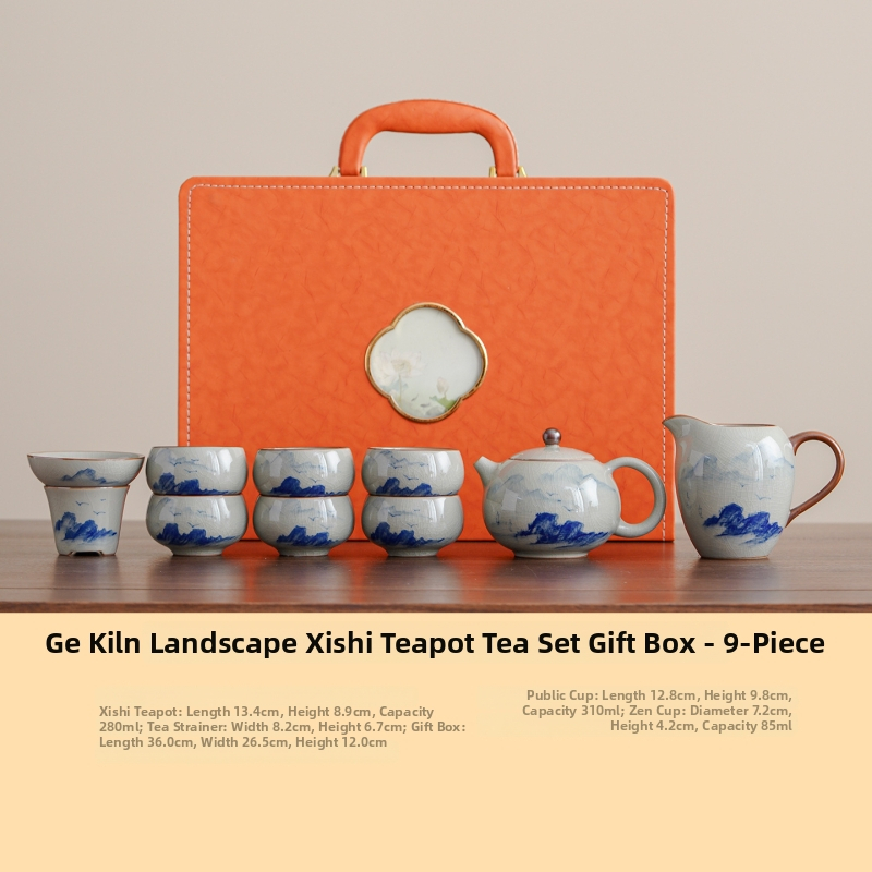 Set de ceai Kung Fu chinezesc pictat manual pentru uz casnic — ceainic ceramic de lux și cești, cutie cadou complet