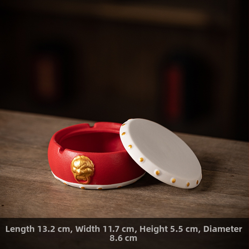 Set de ceremonii ceaiului cu tambur roșu creativ – Șase Domni ai Ceremoniei Ceaiului: recipiente pentru ceai, borcan de ceai cu capac și scrumieră