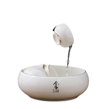 Set din porțelan ivoire alb pentru spălarea ceaiului: bazin mare pentru spălat căni, bol de apă, găleată pentru resturi de ceai și scrumieră – accesorii pentru ceremonia Kung Fu a ceaiului
