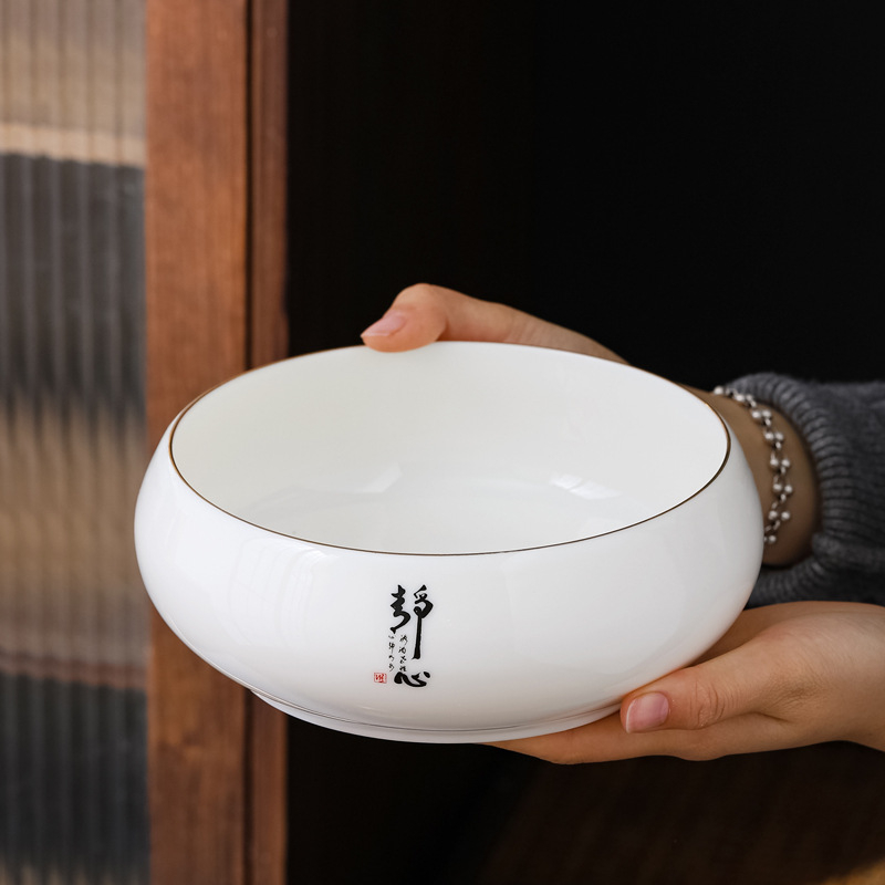 Set din porțelan ivoire alb pentru spălarea ceaiului: bazin mare pentru spălat căni, bol de apă, găleată pentru resturi de ceai și scrumieră – accesorii pentru ceremonia Kung Fu a ceaiului