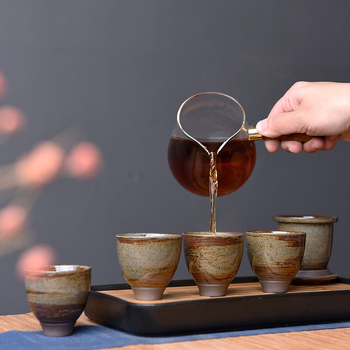 Set portabil de ceai Kung Fu din ceramică, cu tavă de ceai din bambus, stil japonez retro pentru uz casnic, pentru 4 persoane