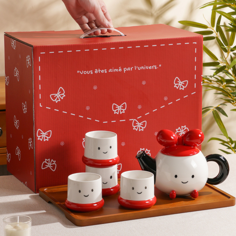 Set de ceai din porțelan cu ceainic cu picioare și căni, în cutie cadou
