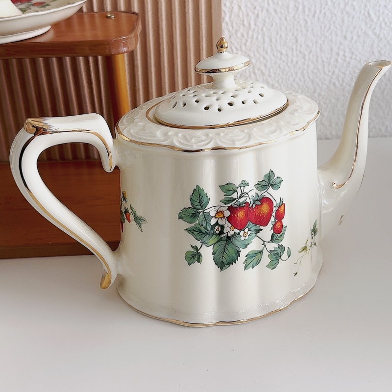Set de ceai ceramic cu model floral: ceainic, cești cu farfurioare, cană de apă și fierbător de apă — stil britanic retro, lux ușor pentru ceaiul de după-amiază