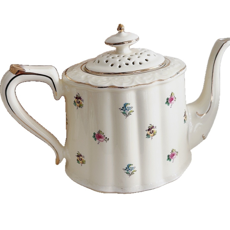 Set de ceai ceramic cu model floral: ceainic, cești cu farfurioare, cană de apă și fierbător de apă — stil britanic retro, lux ușor pentru ceaiul de după-amiază