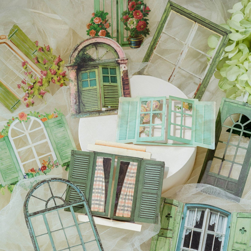 Stickere din seria Window Dream, Yu Xian — stil retro european, ferestre 3D decupate pentru decor DIY jurnal (10 buc.)