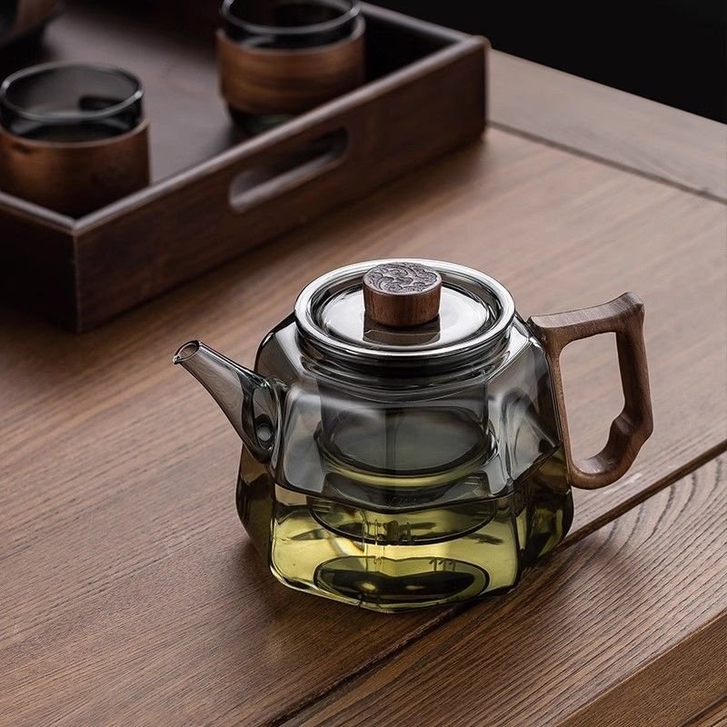 Ceainic din sticlă cu filtru pentru uz casnic, set de ceai cu flori și set Kung Fu, vas îngroșat, ceainic rezistent la căldură pentru infuzare și preparare ceai
