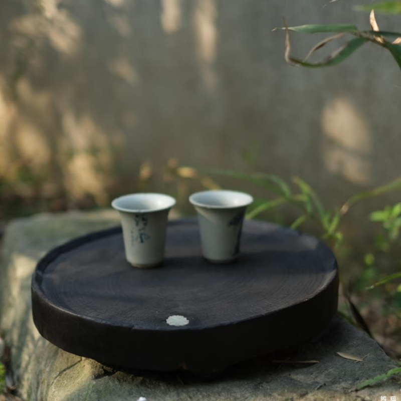 Suport pentru ceainic din lemn de camfor carbonizat, tavă pentru ceai uscat, bază, recuzită fotografică, stil japonez retro wabi-sabi