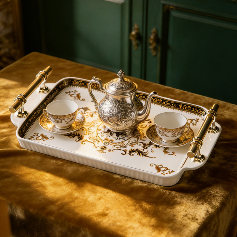Tăviță ceramică pentru ceai, în stil european și american, retro, dreptunghiulară, pentru depozitare acasă, lucrată manual