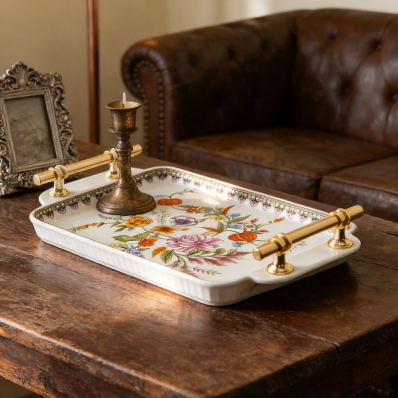 Tăviță ceramică pentru ceai, în stil european și american, retro, dreptunghiulară, pentru depozitare acasă, lucrată manual