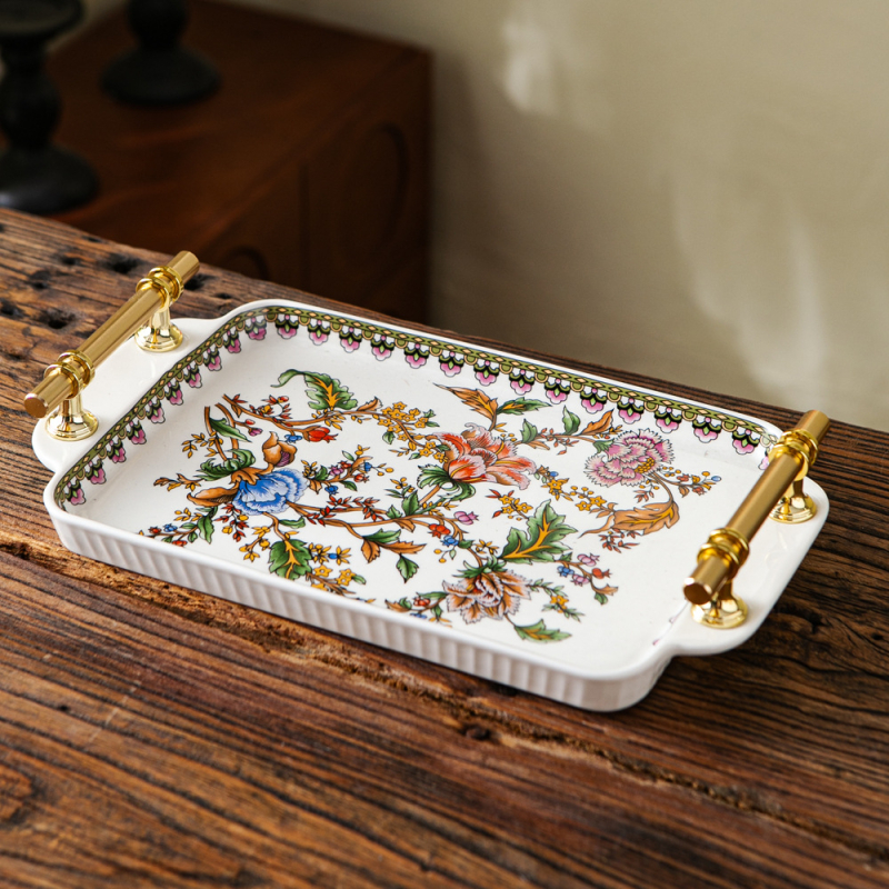 Tăviță ceramică pentru ceai, în stil european și american, retro, dreptunghiulară, pentru depozitare acasă, lucrată manual