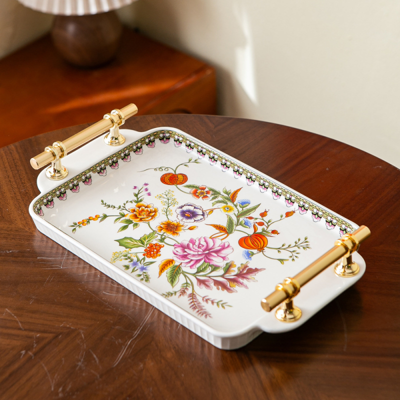 Tăviță ceramică pentru ceai, în stil european și american, retro, dreptunghiulară, pentru depozitare acasă, lucrată manual