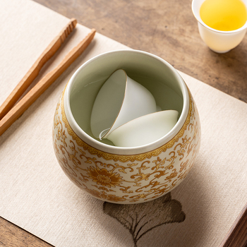 Vas ceramic Ru Kiln pentru spălarea ceaiului – accesorii ceremoniei de ceai, în stil retro