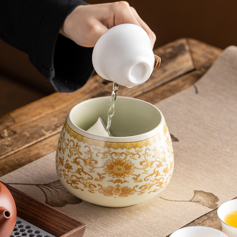 Vas ceramic Ru Kiln pentru spălarea ceaiului – accesorii ceremoniei de ceai, în stil retro