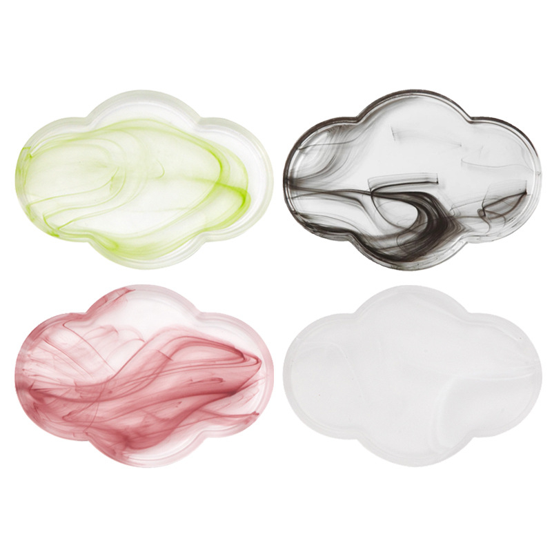 Tavă din sticlă pentru ceai, cu aer sofisticat, motif ceață de nor și Begonie, design cu glazură în stil ink wash, platformă pentru infuzare uscată, suport pentru ceainic în stil chinezesc, mic set de ceai pentru casă