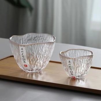 Ceșă de ceai din sticlă în stil japonez, cu textură ciocănită, mică ceașcă de maestru, cească de saké japoneză, set de ceai Kung Fu, ceașcă cu o picătură de ploaie, design minimalist japonez