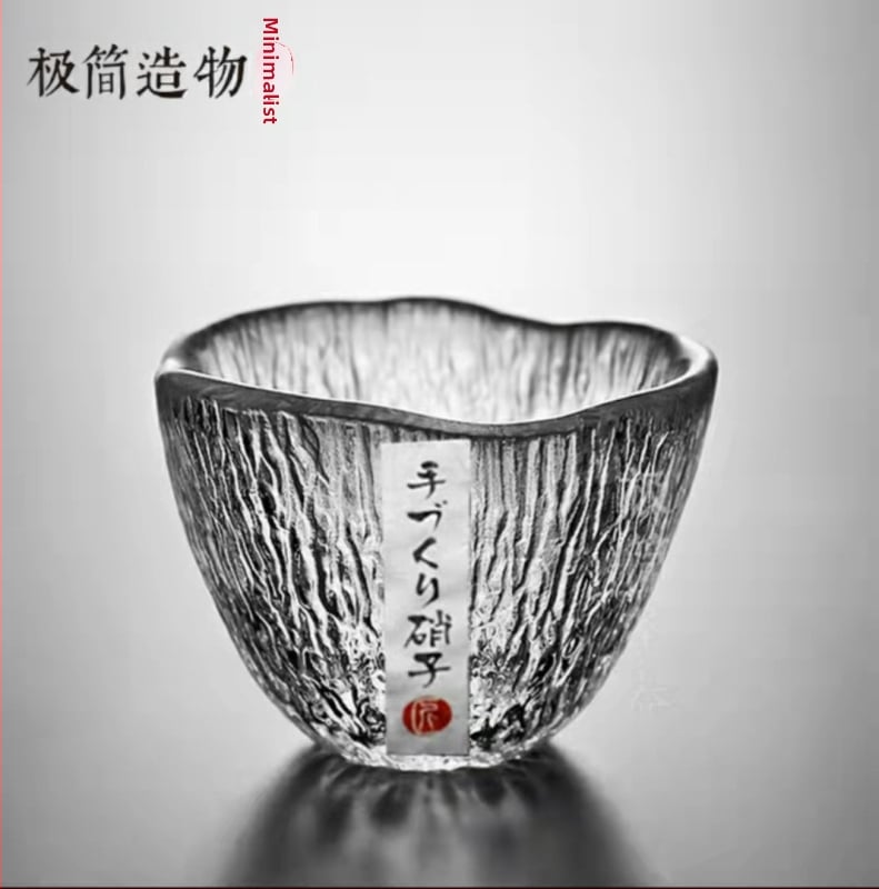 Ceșă de ceai din sticlă în stil japonez, cu textură ciocănită, mică ceașcă de maestru, cească de saké japoneză, set de ceai Kung Fu, ceașcă cu o picătură de ploaie, design minimalist japonez