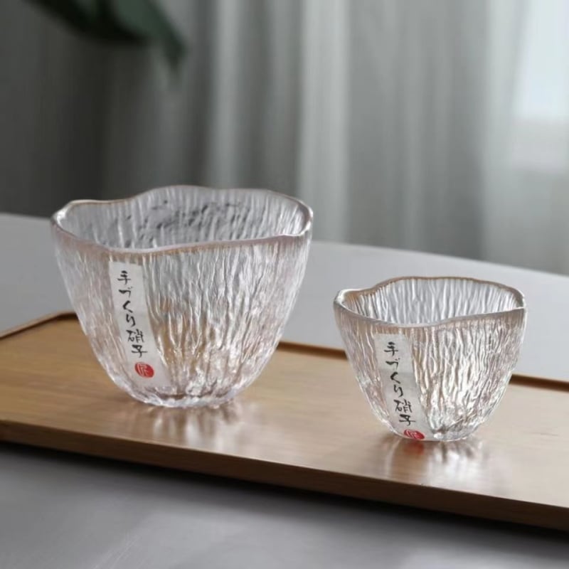Ceșă de ceai din sticlă în stil japonez, cu textură ciocănită, mică ceașcă de maestru, cească de saké japoneză, set de ceai Kung Fu, ceașcă cu o picătură de ploaie, design minimalist japonez
