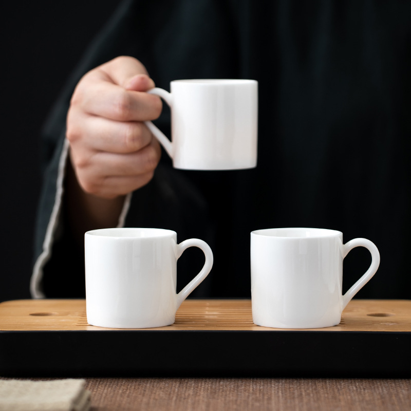 Cească de ceai din porțelan alb cu mâner, set de ceai Kung Fu din ceramică, protecție anti-arzire, mică cană de apă, pentru casă și birou