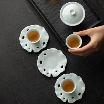 Suport ceramic pentru ceai cu frunză de lotus, bază izolatoare pentru ceașcă, accesoriu pentru ceremonia Kung Fu ceaiului