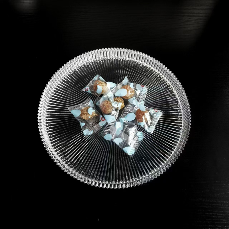 Japán stílusú kerek üvegtál gyümölcsökhöz és desszertekhez, tortaállvány, teás tál, étkészlet