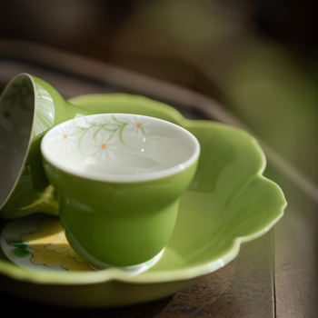 Clay Man Verde măr – cană de ceai pictată manual în formă de dovleac cu margarete, set Gongfu ceramic, mică ceașcă de ceai