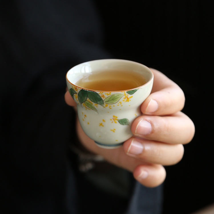 Clay Man Verde măr – cană de ceai pictată manual în formă de dovleac cu margarete, set Gongfu ceramic, mică ceașcă de ceai