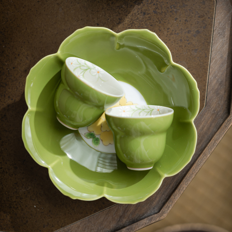 Clay Man Verde măr – cană de ceai pictată manual în formă de dovleac cu margarete, set Gongfu ceramic, mică ceașcă de ceai