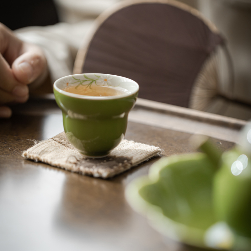 Clay Man Verde măr – cană de ceai pictată manual în formă de dovleac cu margarete, set Gongfu ceramic, mică ceașcă de ceai