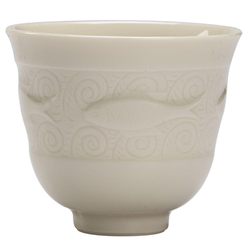 Dingyao cană ceramică albă cu relief pentru degustare de ceai – mică ceașcă personală pentru Kung Fu ceai acasă