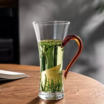 Pahar din sticlă rezistent la temperaturi înalte, cu mâner, pentru uz casnic, ceai verde, apă și lapte, design modern minimalist