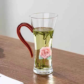 Pahar din sticlă rezistent la temperaturi înalte, cu mâner, pentru uz casnic, ceai verde, apă și lapte, design modern minimalist