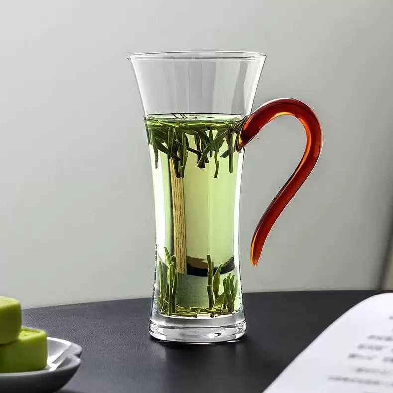 Pahar din sticlă rezistent la temperaturi înalte, cu mâner, pentru uz casnic, ceai verde, apă și lapte, design modern minimalist