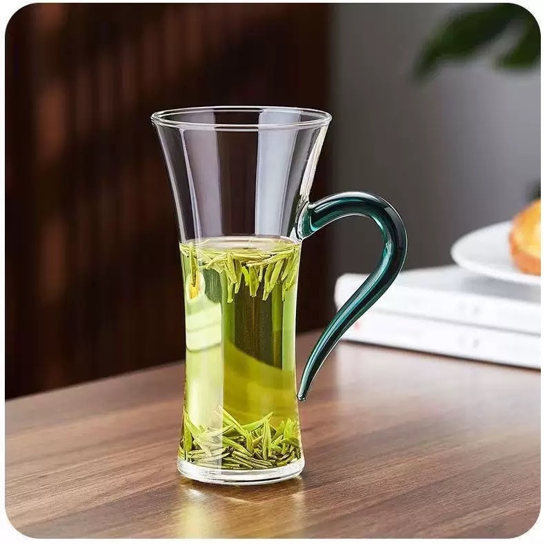 Pahar din sticlă rezistent la temperaturi înalte, cu mâner, pentru uz casnic, ceai verde, apă și lapte, design modern minimalist