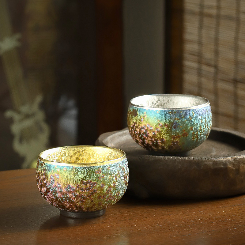 Ceșuță colorată Master Cup pentru ceai, ceramică, cu placare aurie și argintie, pentru gong fu ceai, ceașcă mare de degustare
