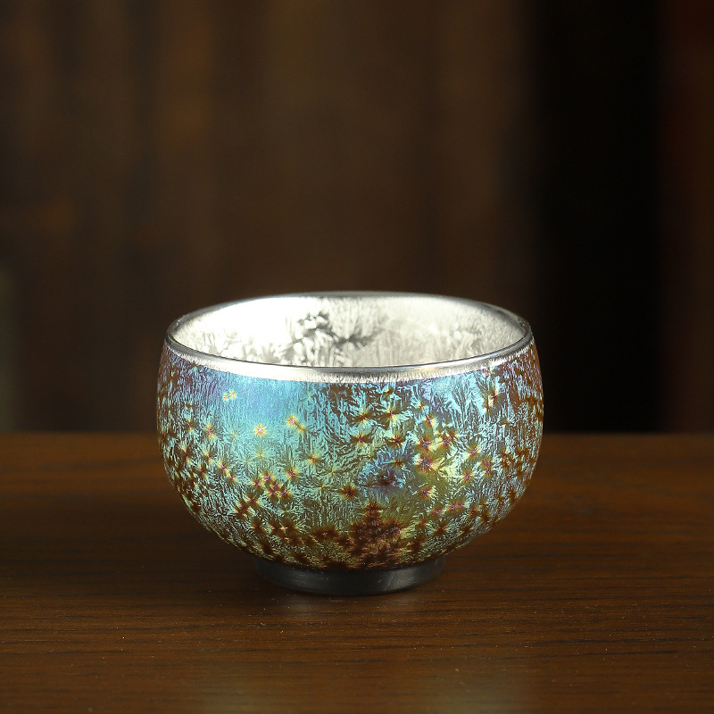 Ceșuță colorată Master Cup pentru ceai, ceramică, cu placare aurie și argintie, pentru gong fu ceai, ceașcă mare de degustare